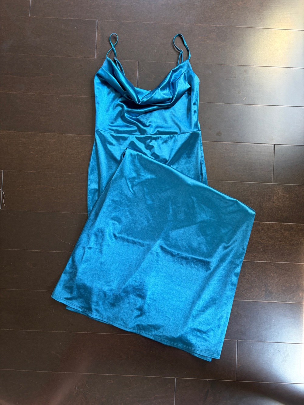 Vibrant Teal Stretch Satin Fabric Dress